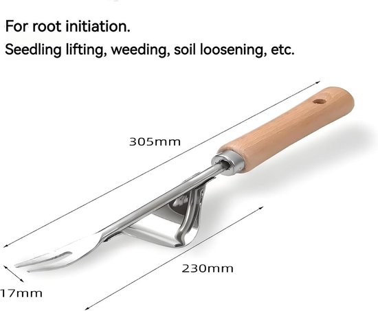 Onkruidverwijderaar Tuin - Wiedgereedschap Onkruidsteker - Onkruid Verwijderen - Roestvrij Staal - 30.5 cm - Hout — afbeelding 5