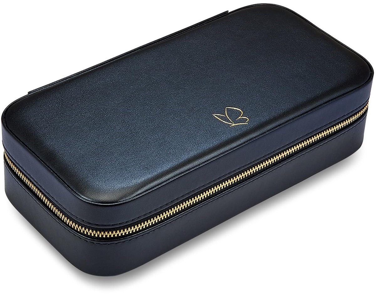 SnelShoppen - Juwelen Reisetui Kunstleer Zwart 235x115x58 mm - Fluweel Crème Juwelenkistje - Handig voor Feest, Reizen, Organisatie