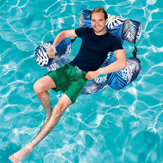 Zwembad Drijver - Opblaasstoel Vlotter - Water Ontspanning - Tijdbesparend Opblaas - 76x40x61 cm - Blauw — afbeelding 3