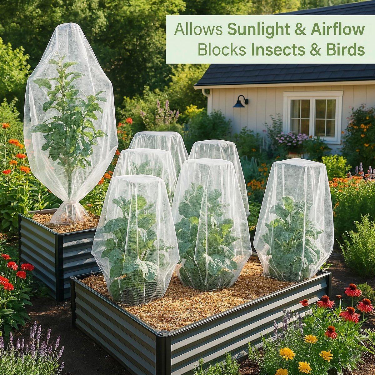 SnelShoppen - Plantenhoes Voor Fruitbomen 120x140CM - 4 Stuks Insectennet Voor Bescherming van Blauwe Bessen, Fruit en Groenten - Wit Fijnmazig Tuinne