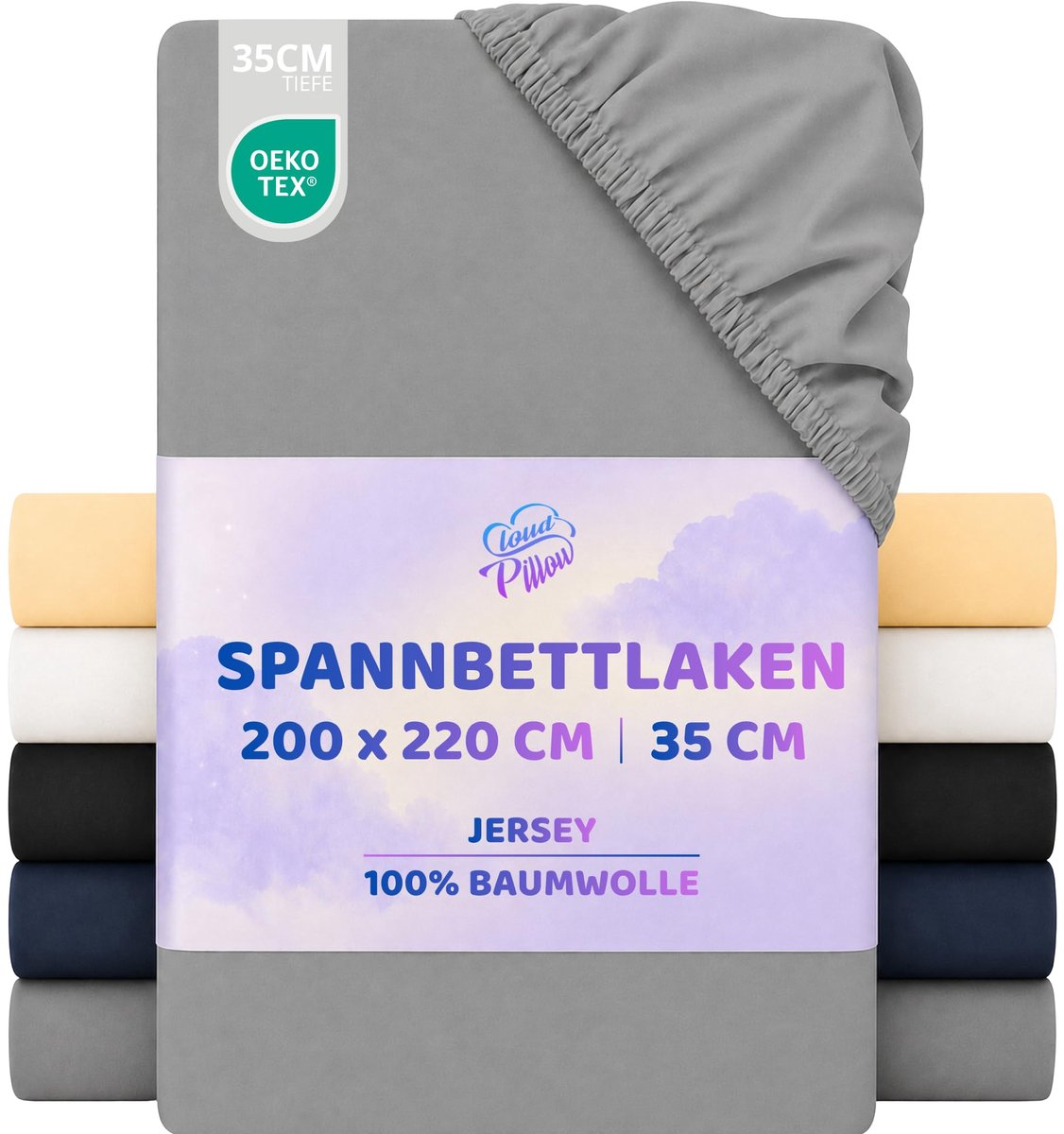 SnelShoppen - Cloud Pillow Hoeslaken 200x220 cm Jersey Katoen voor Hoge Matrassen, Rondom Elastiek tot 35 cm, Dagelijks Slaapcomfort, OEKO-TEX Standar