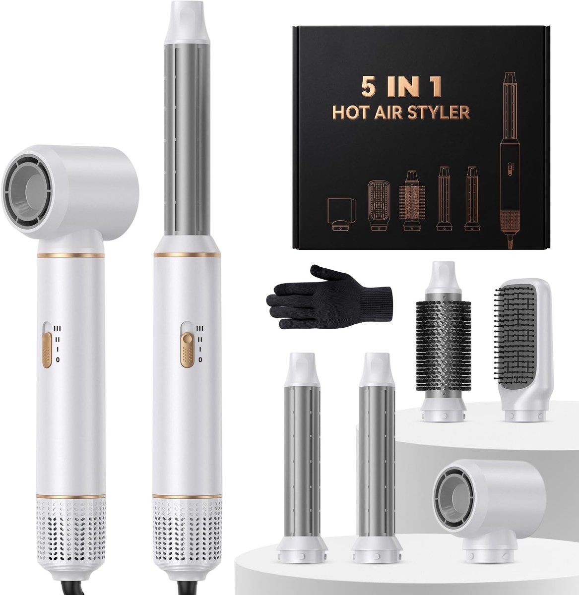 SnelShoppen - Unipampa Hair Styler Airbrush 5-in-1, Multifunctionele Haardroger met Temperatuurinstelling, Luchtkrultang, Drogen, Gladmaken, Krullen,