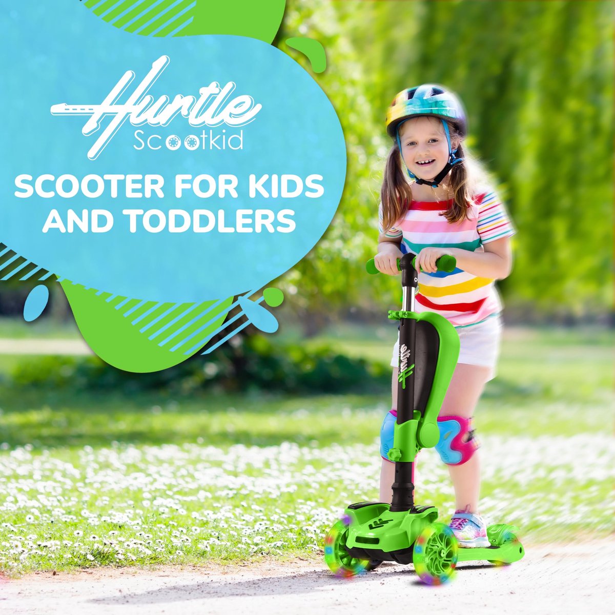 SnelShoppen - Hurtle Kinderstep 3-wiel Step - Opvouwbare Scooter met Verstelbare Hoogte, Antislip Platform, LED Verlichte Wielen - Step voor Meisjes/J