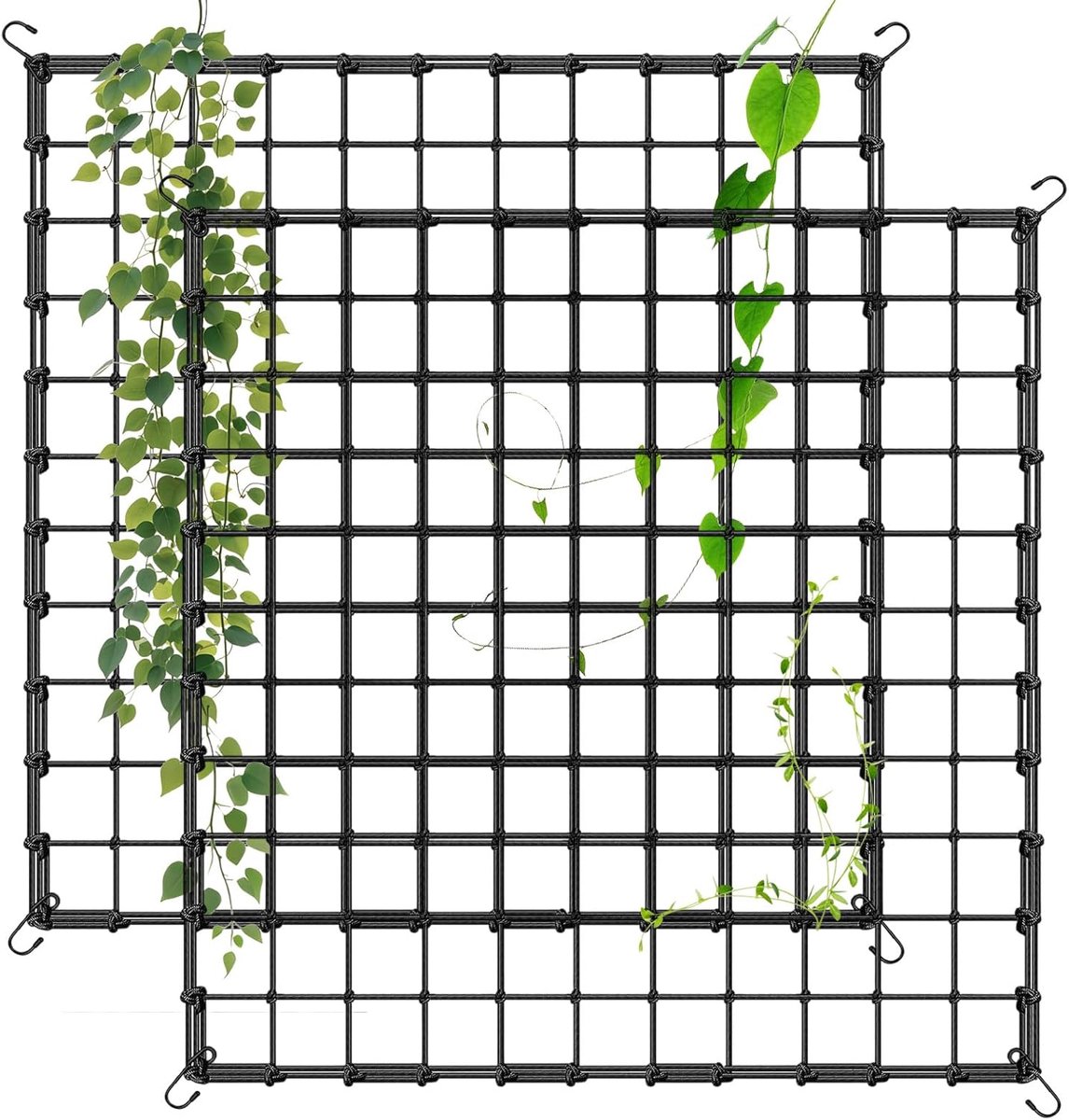 SnelShoppen - 2 stuks Plantenondersteuningsnet, Kweektentnet 150x150 cm, Elastisch Plantennet met 4 Haken voor Groenten, Fruit en Planten