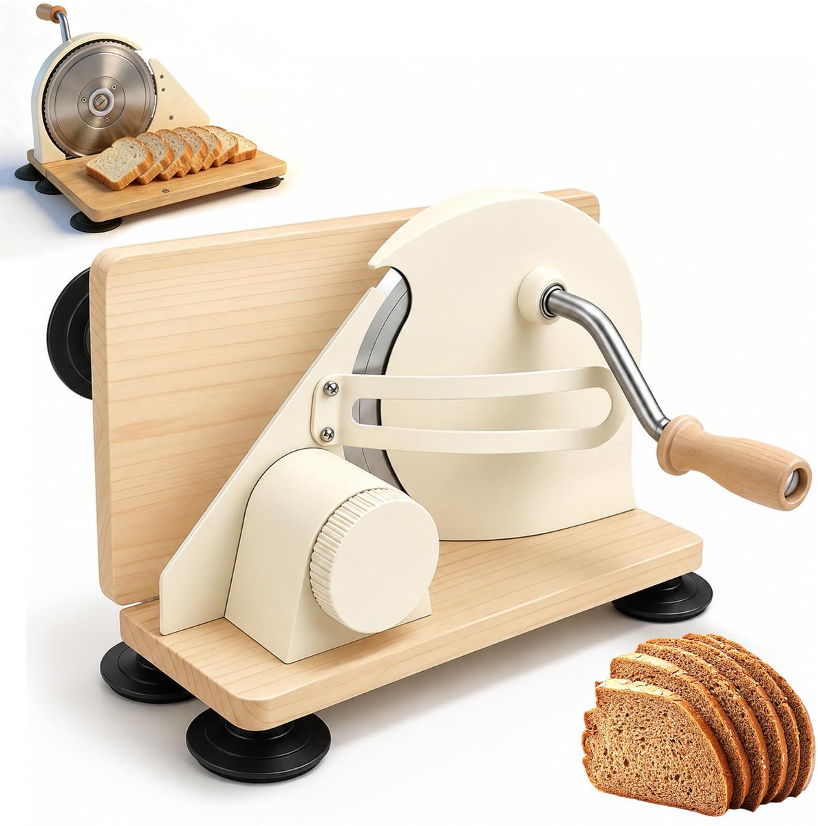 SnelShoppen - Handmatige Broodsnijmachine voor Zelfgebakken Brood, Opvouwbare Broodsnijder met Handzwengel, Instelbare Snijdikte 1-20 mm, RVS Gegolfd