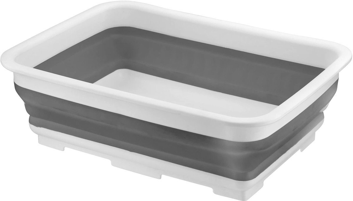 SnelShoppen - Opvouwbare Afwasbak 10L - Rechthoekig, Grijs, Ruimtebesparend, Draagbaar voor Camping, Outdoor, Keuken, Caravan, Compacte Opslag