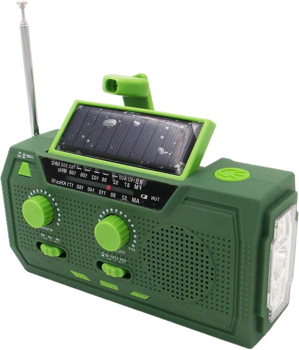 Zonne-energieradio - Handopladbare radio - Noodsituaties - Met zaklamp - 15 x 8 x 6 cm - Groen