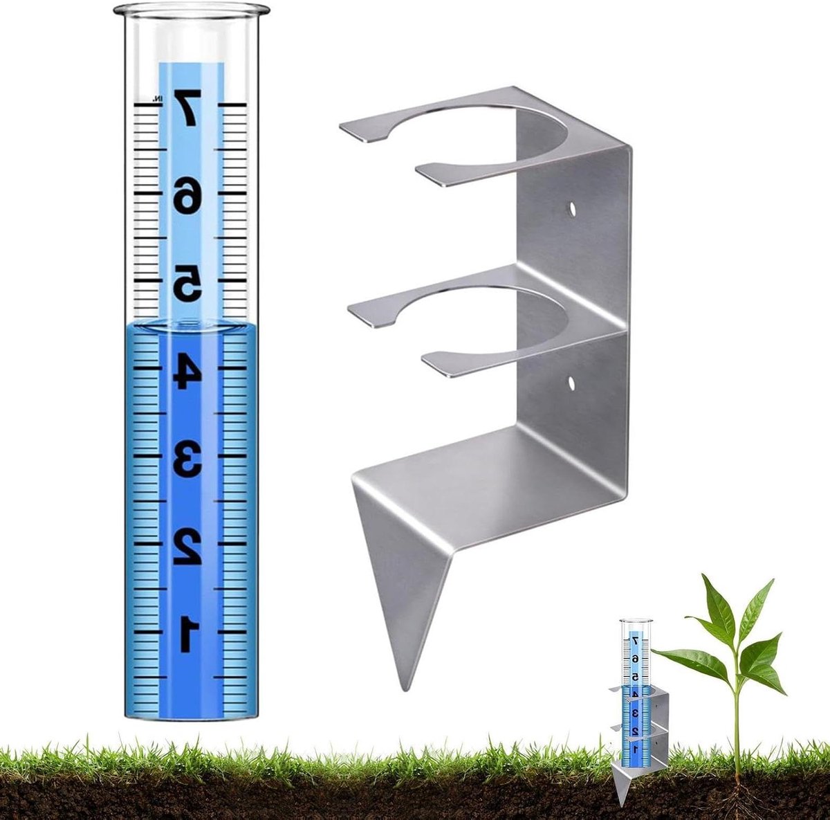 Regenmeter Buiten - Neerslagmeter Tuin - Planten Water Geven - Stabiel Vorstbestendig - 178 cm - Zilver