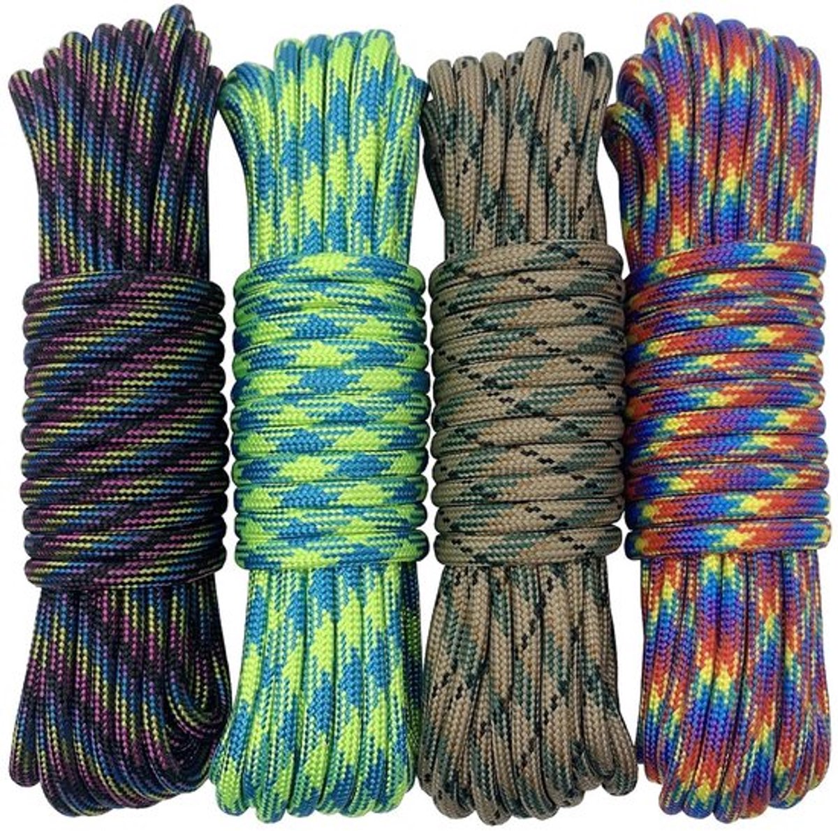 Paracord-touw - 6 meter - Sterk en veelzijdig - 4 mm - Outdoor Survival - Ideaal voor kamperen en doe-het-zelf-projecten - 4 stuks