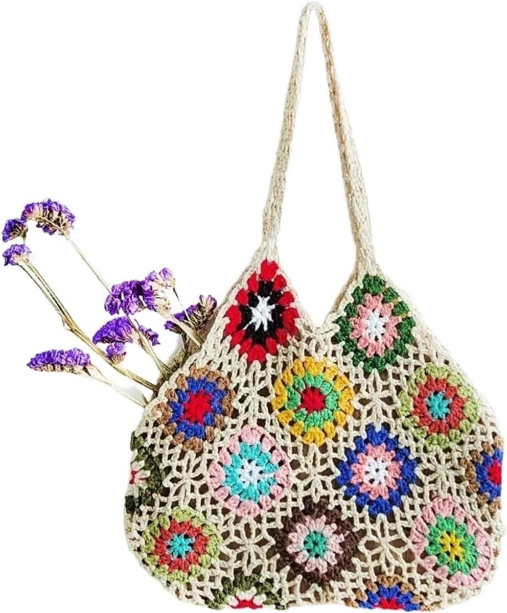 Gehaakte Schoudertas - Katoenen Tas Bloem - Dagelijks Gebruik - Handgebreid Design - 33 x 27 cm - Niet gespecificeerd