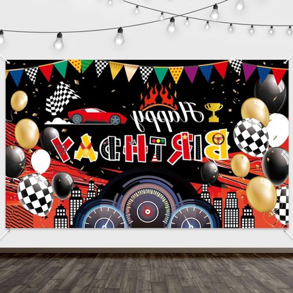 Achtergrond voor Auto Racing Thema Verjaardagsfeest Decoraties - Raceauto Banner voor Jongens Verjaardag met Fotografie Accessoires