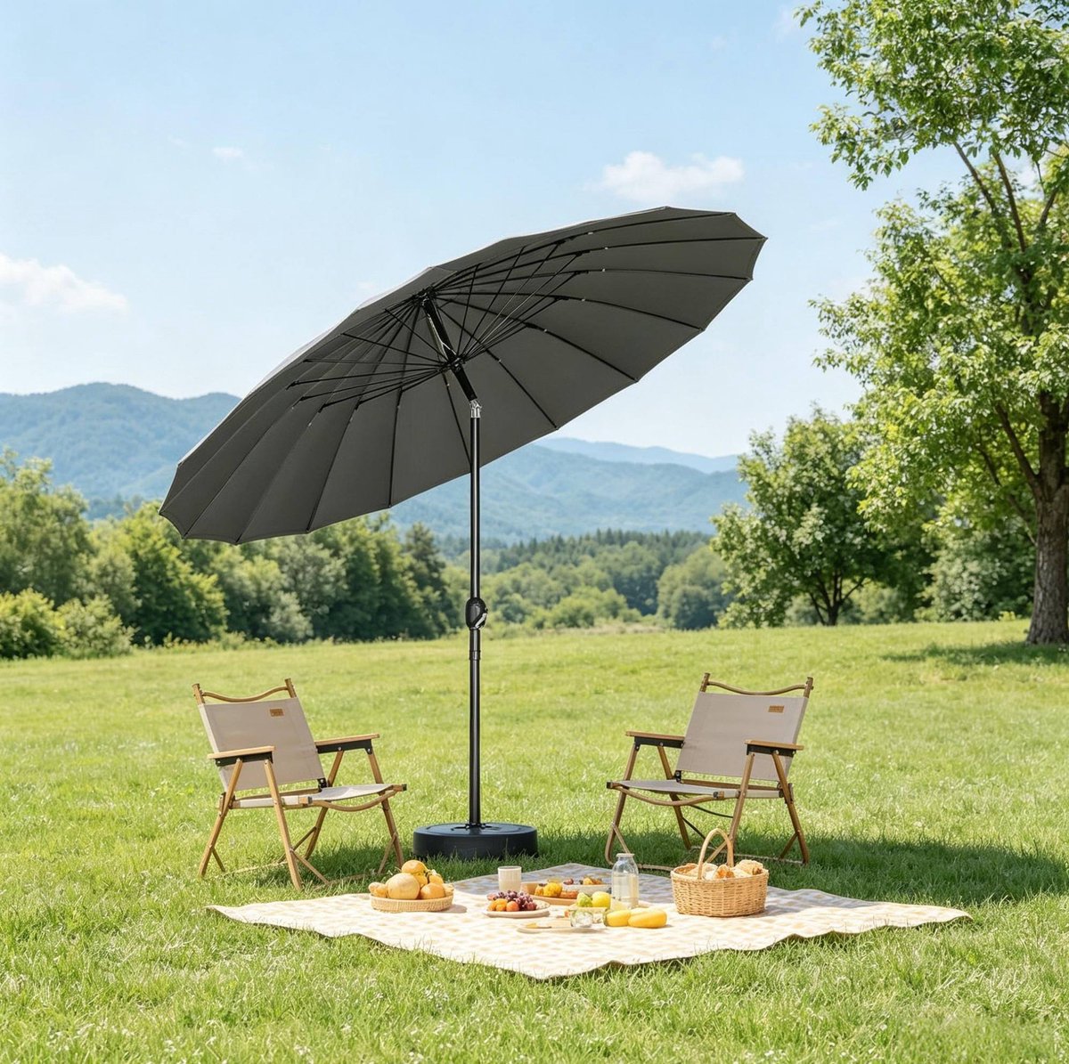 FloraGrace Parasol Met Verstelbare Neiging 257 Cm Polyester Met Glasvezel Donkergrijs Met Slinger Voor Terras Tuin En Zwembad