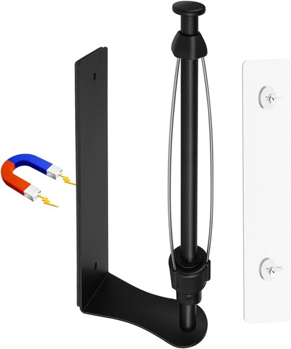 SnelShoppen - Magnetische Keukenrolhouder met Dempingseffect, Eenvoudige Eén-Handige Bediening, Zelfklevend en Boorvrij, Aluminium Legering, Zwart voo