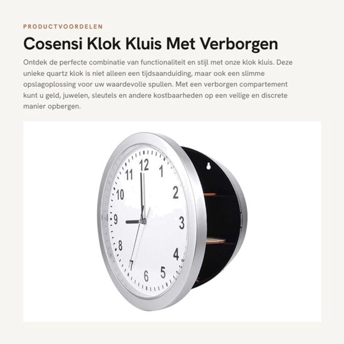 Klok Kluis Met Verborgen Compartement - Veilig en Discreet - Ideaal voor Juwelen en Geld - Perfect voor Thuisgebruik - Ruimtebesparend On...
