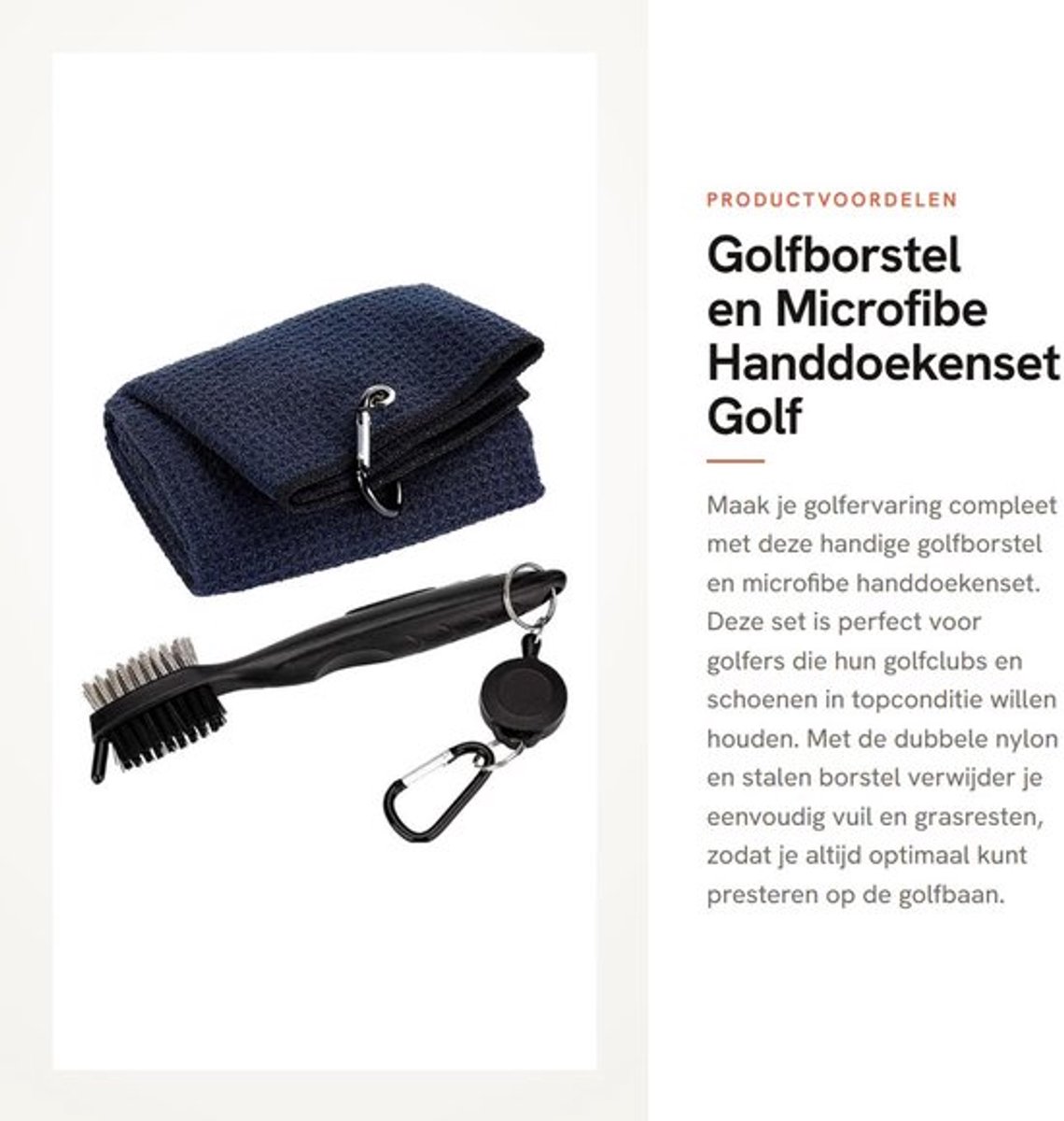 Golfborstel Dubbelzijdig Nylon/Staal - Golfhanddoek 15x50cm - Karabijnhaak Clip - Golfclub Reiniger - Accessoires voor Mannen - Lichtgewicht 50g - Golfcleaner