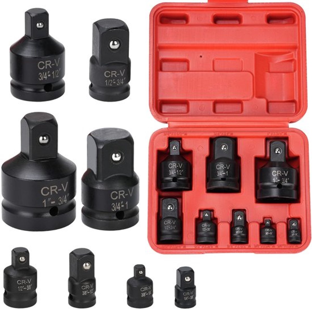 Adapterset 6-delig - Dopsleuteladapters - Chroom-vanadium-staal - Corrosiebestendig - Praktische opslag - Verschillende maten - Dopsleutel