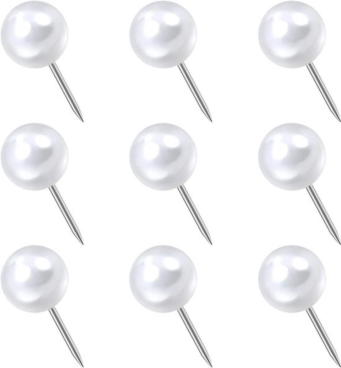 Kaart Duimspijkers 100 stuks Witte Kleur Push Pins Grote Maat 9.5mm - Ronde Hoofd - Zilveren Punt - Plastic Hoofd - Afbeeldingen - Posters - Documenten