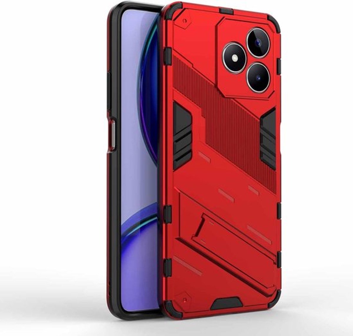 Hybride Rugged Armor beschermhoes voor smartphone, anti-kras pc-achterwand, rode hoes met opvouwbare houders
