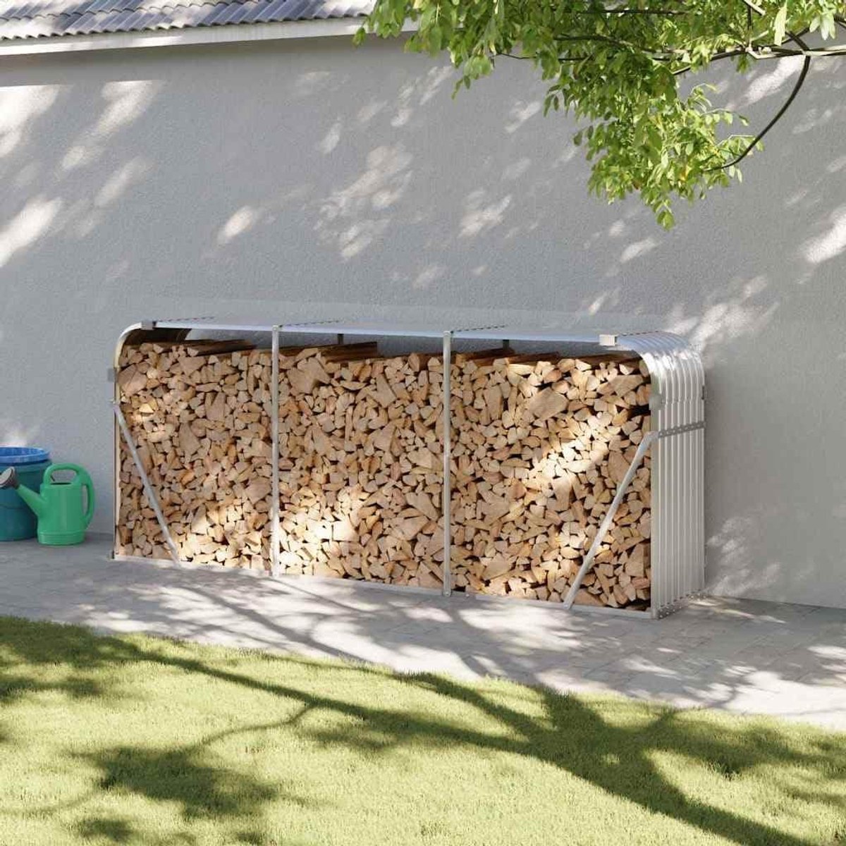 Brandhoutrek Staal - Houthouder Haardhout - Brandhout Opslaan - Wandbevestiging Ventilatie - 234 x 45 x 100 cm - Zilver