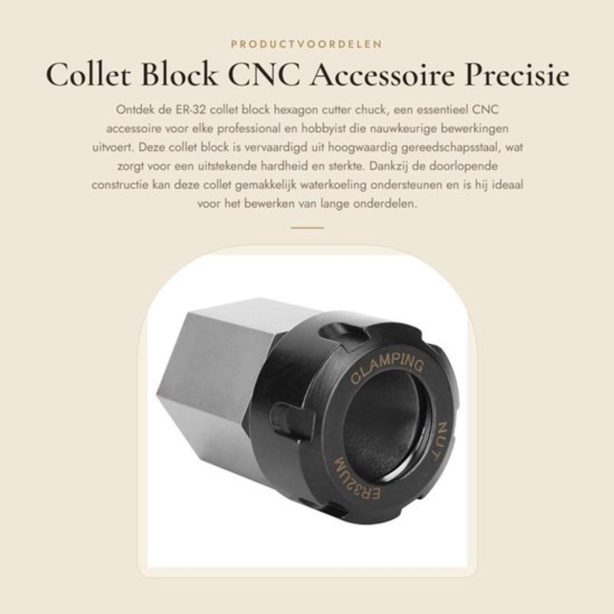 Collet Block - ER-32 - Hoogwaardige Hardheid - CNC Accessoires - Doorvoerconstructie - Precisie Verlengingsstang - Geschikt voor Hexagonale Vormgeving - CNC Gereedschap