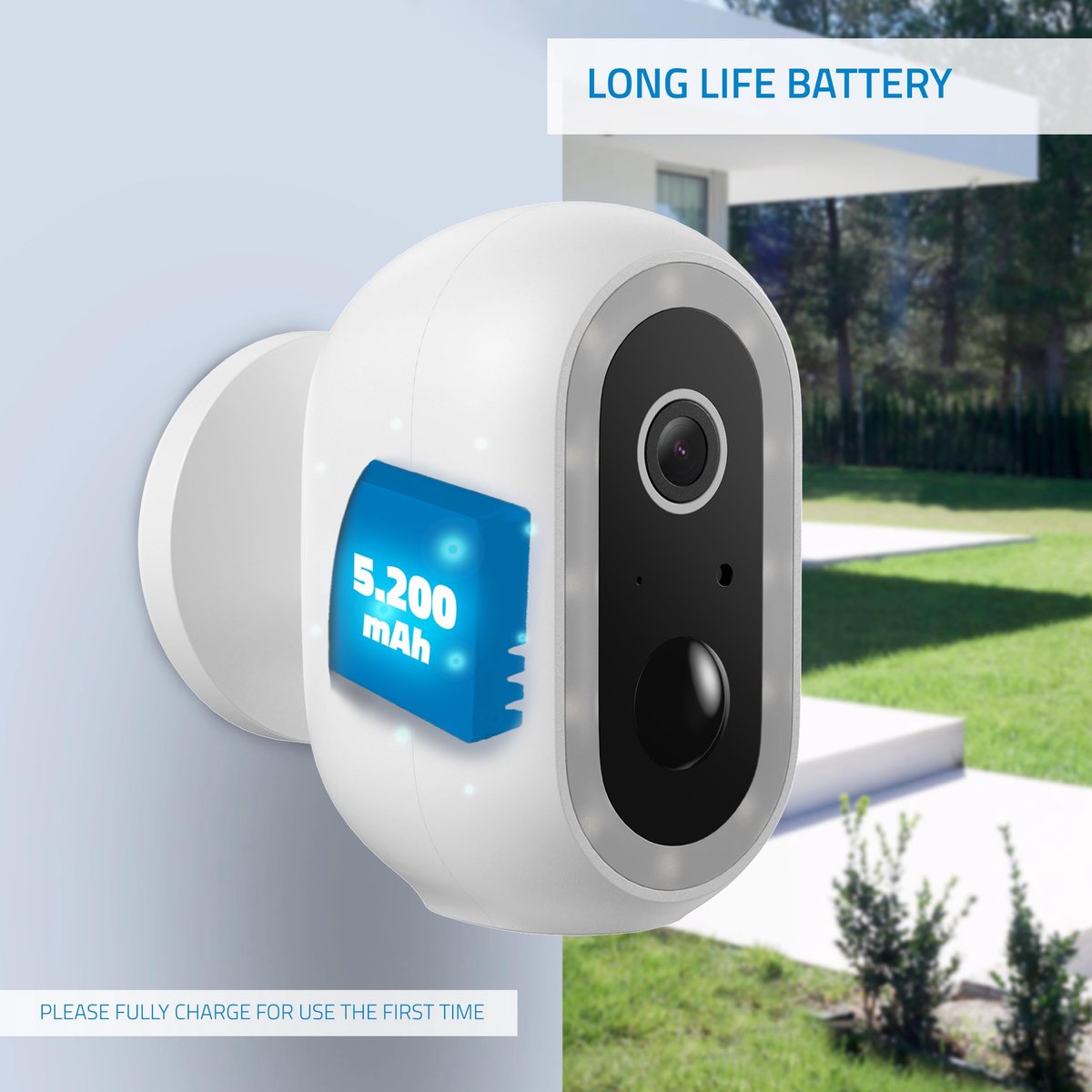 SnelShoppen - Draadloze Bewakingscamera voor Buiten, 2K, Accu, PIR Menselijke Herkenning, Nachtzicht in Kleur, Bidirectionele Audio, Sirene, LED, App