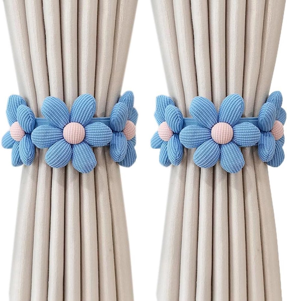 Gordijnbanden Bloem - Gordijn Tiebacks Touw - Gordijnen Versieren - Creatief Bloem Design - 42 cm Lengte - Blauw
