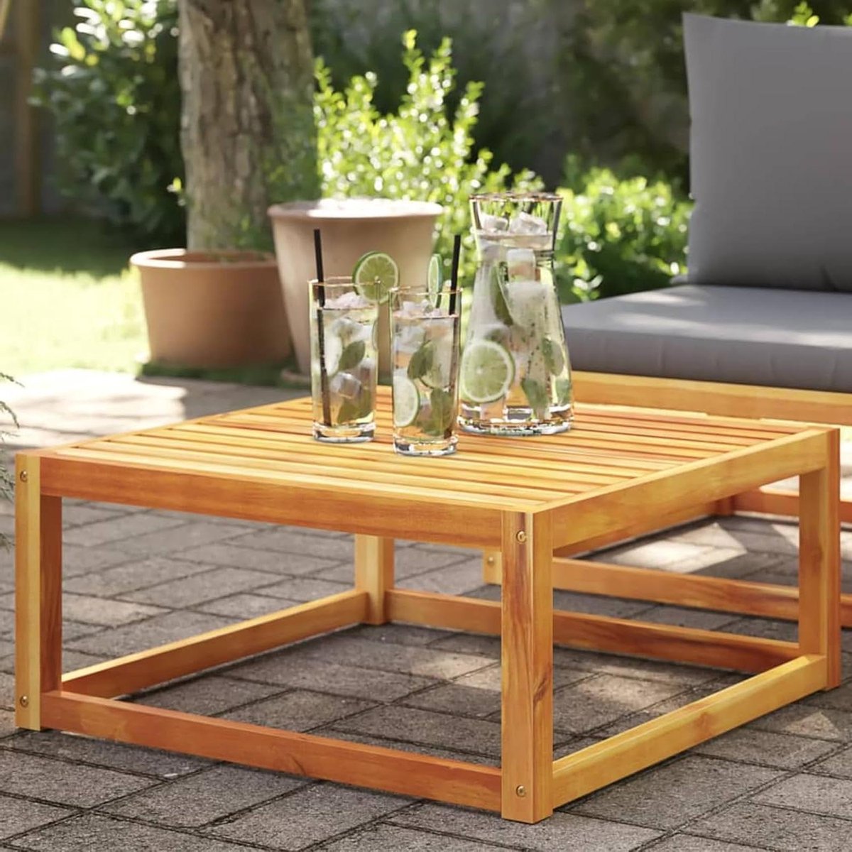 Tuintafel Massief Hout - Terrastafel Balkontafel - Buiten Ontspannen - Ventilerend Lattenontwerp - 65x65x29 cm - Naturel