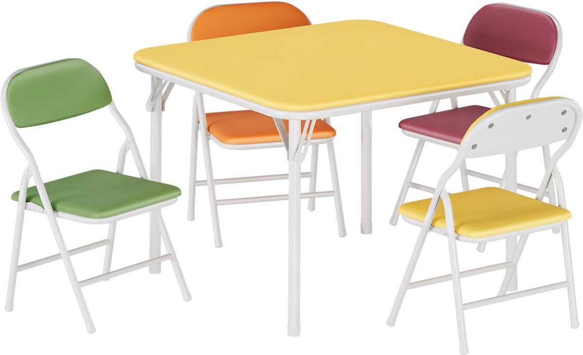 Triumpunpre 5-delige Opvouwbare Kindertafel met 4 Stoelen - Kindermeubel Set - Speeltafel & Tekentafel voor Peuters en Kleuters - Brede Rugleuning - Geen Montage Nodig - Inklapbaar - Kleurenset
