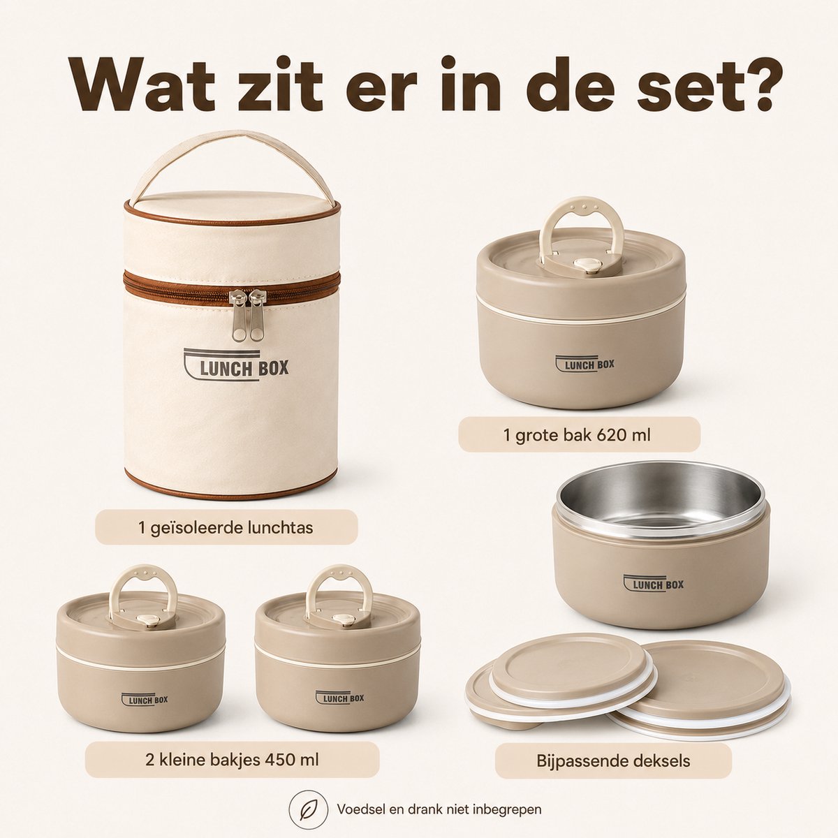 Bobypet - Bento Lunchbox Set met Bestek en Geïsoleerde Tas – 3 Stapelbare RVS Bakjes 1480 ml – Lekvrij en Vaatwasserbestendig – Voor Werk en School — cadeau in Koken & Dineren - foto 8