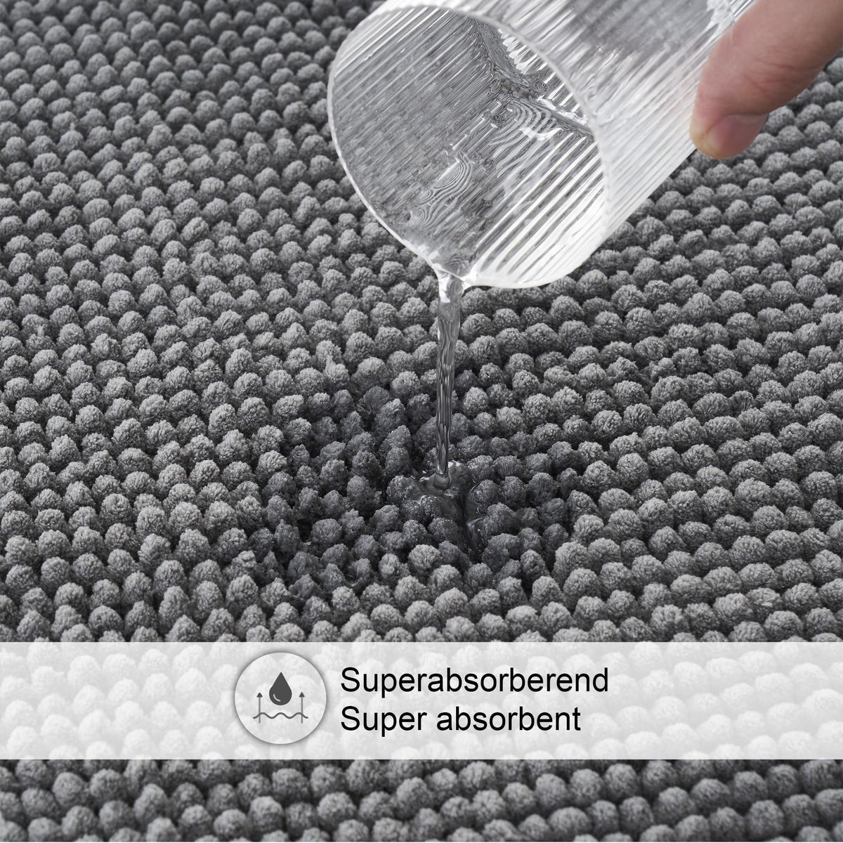 SnelShoppen - Decomira Badmat Anti-Slip Chenille 70x120 cm | Super Absorberend, Machinewasbaar, Donker Grijs - Perfect voor Badkamer, Douche, Bad of W