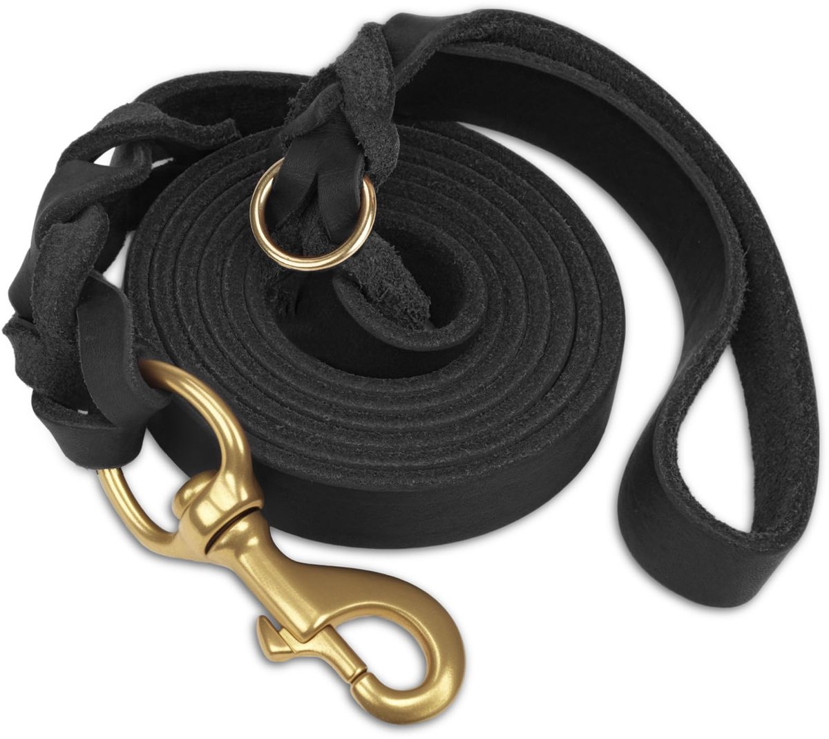 SnelShoppen - Lederen Hondenriem Zwart 120cm x 2cm - Echt Koeienhuid met Messing Haak - Zware Gebruik Hondenriemen voor Grote en Middelgrote Honden