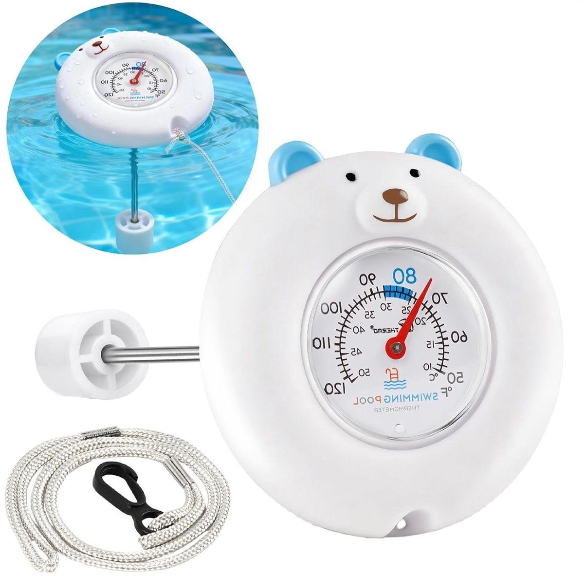 Drijvende Zwembadthermometer - Waterthermometer Spa - Zwembad Temperatuur Meten - Grote Cijfers - 9.7cm Display - Veelkleurig