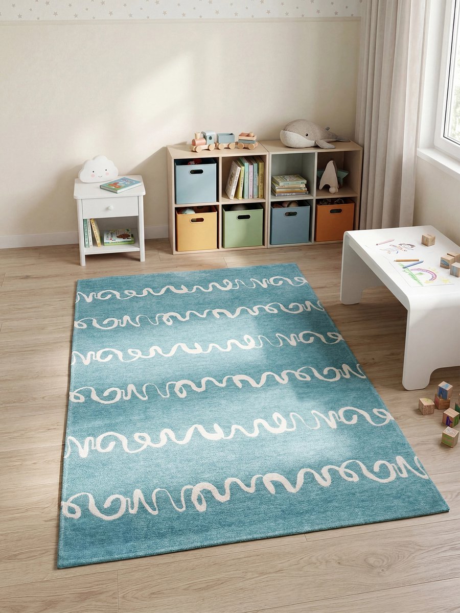 Binnen vloerkleed -140 x 200 cm - Belavita Wiggles 8807 108807 laagpolig tapijt - Made In Belgium