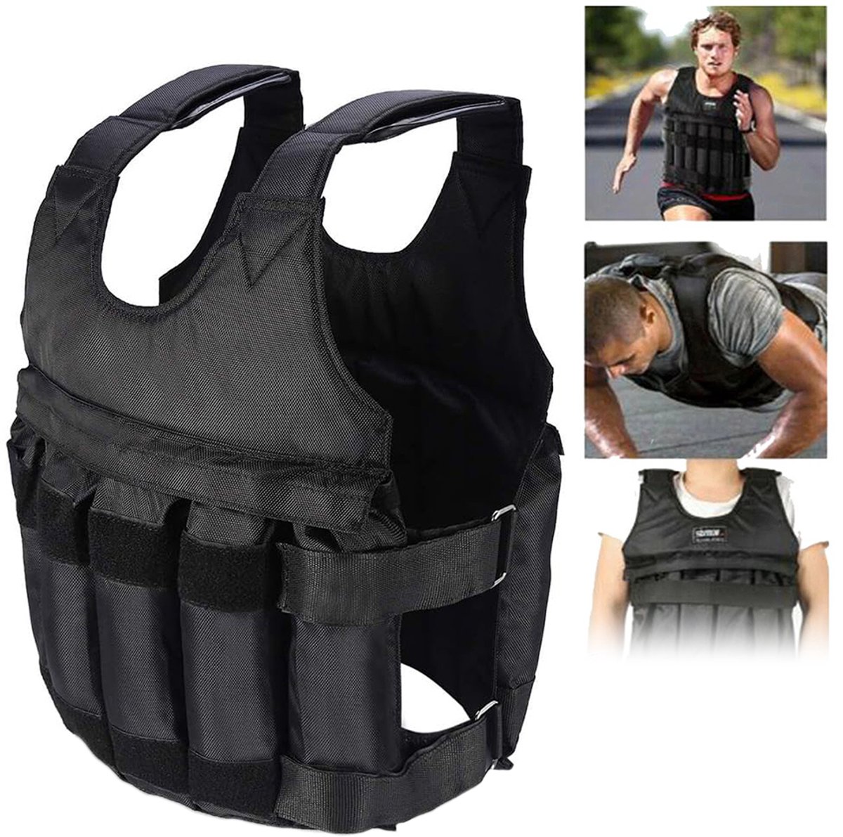 Verstelbaar gewichtsvest - Maximaal draagvermogen 50 kg - Voorzien van 12 gewichtzakken - Gewichtsvest met stalen platen - Geschikt voor krachttraining en fitness - Oxford-stof - Duurzaam en comfortabel - Fitnessapparatuur - Zwart