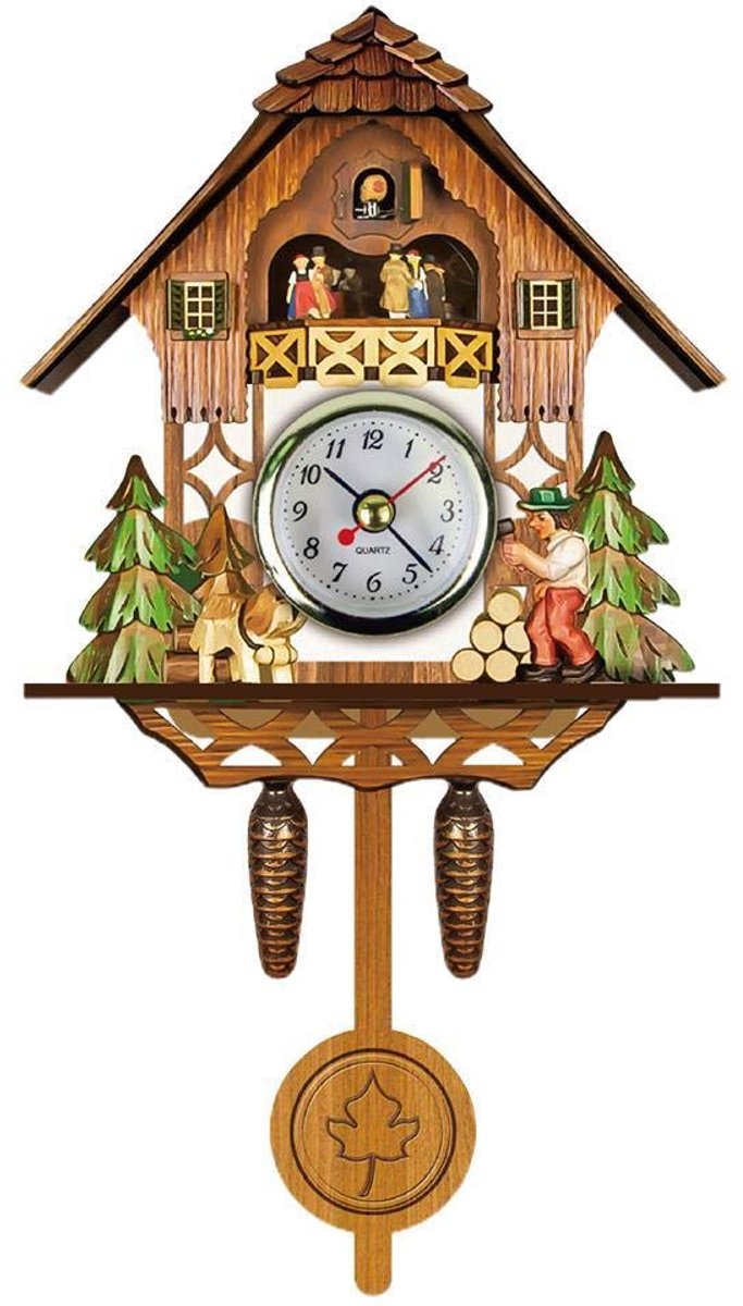 Dailygoods - Houten Kookoo Klok met Automatische Swing Pendel - Antieke Muurklok voor Thui