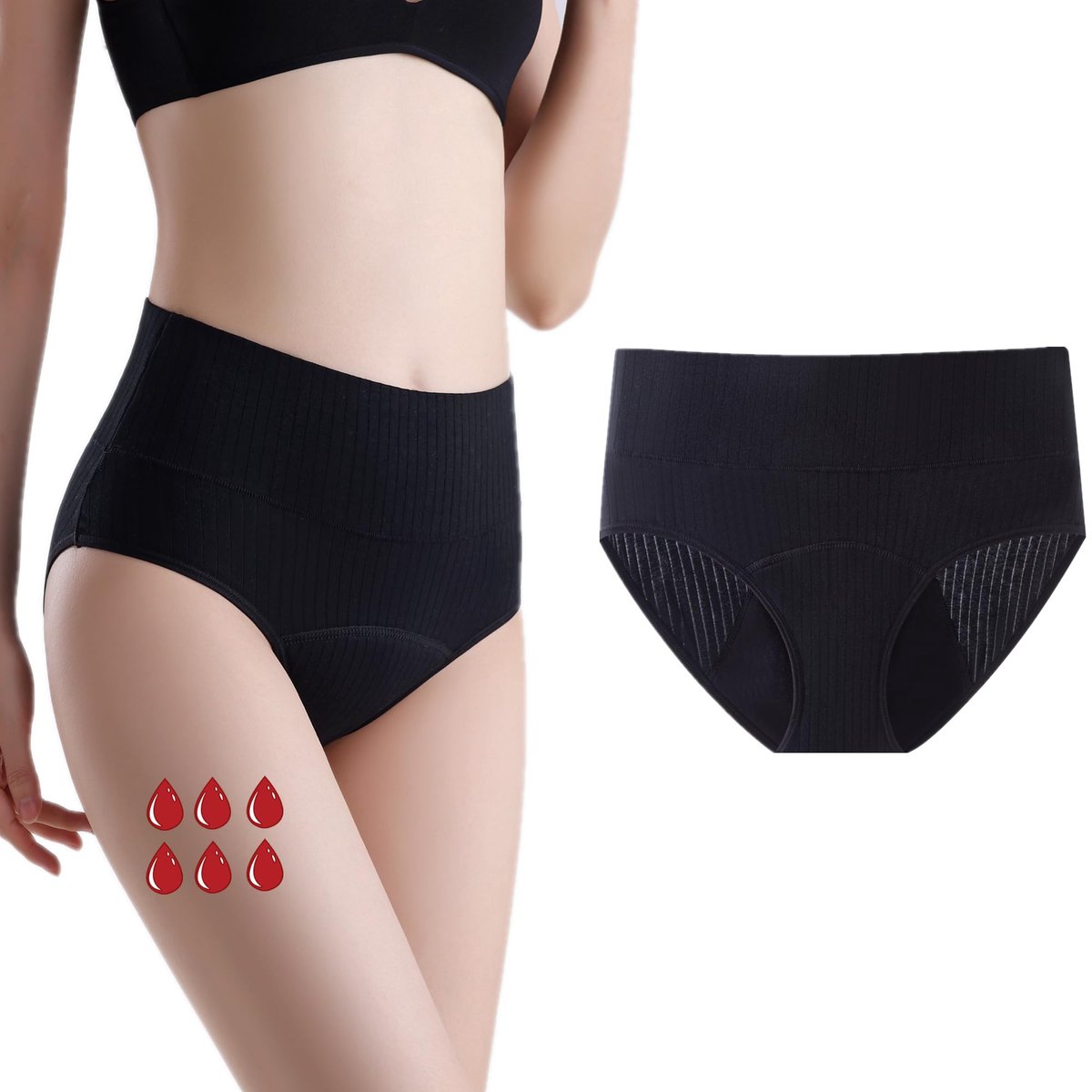 Dailygoods- Menstruatie Ondergoed Hoge Taille - Sterke Bloeding - Lekvrij - Katoen - Dames - Absorptiecapaciteit 40 ml - Periode-ondergoed