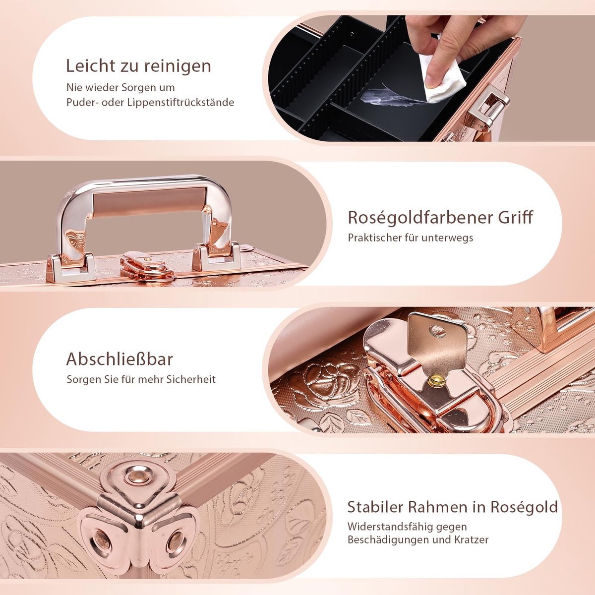 Dailygoods - Aluminium Make-up Koffer - Roze Gouden Cosmetica Organizer met Slot