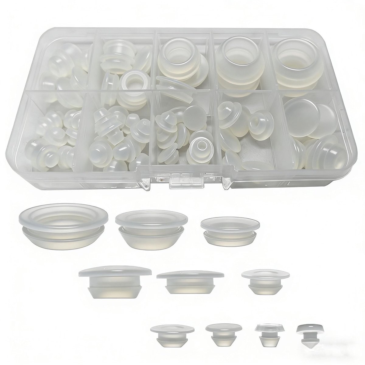 Dailygoods- Vergrendelingsgat Plugs 66 Stuks - Silicone - Waterdicht - Semi-transparant - Diverse Maten 4,5/5/6/8/9/10/12/15/18/20 mm - Inclusief Plastic Doos - Gaatjesplug