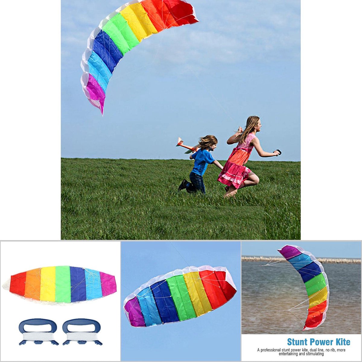 Dailygoods - Rainbow Dual Line Stunt Power Kite - Professionele Zachte Sportvlieger 1.4m