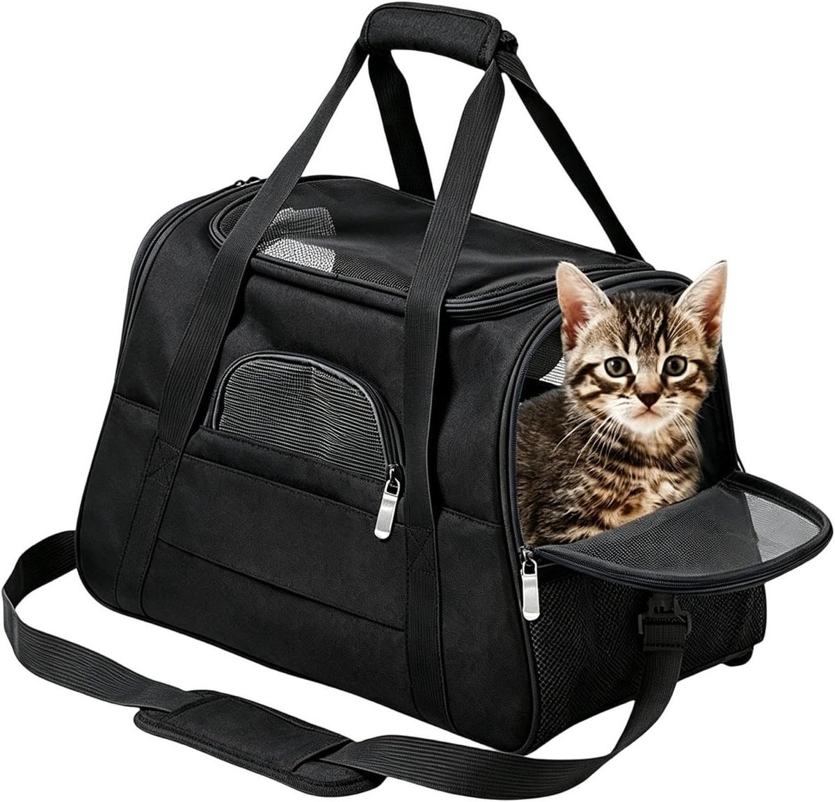 Kattendraagtas - Draagdoek Kat - Reizen met Huisdier - Comfortabele Luchtcirculatie - 46x20x1 cm - Zwart