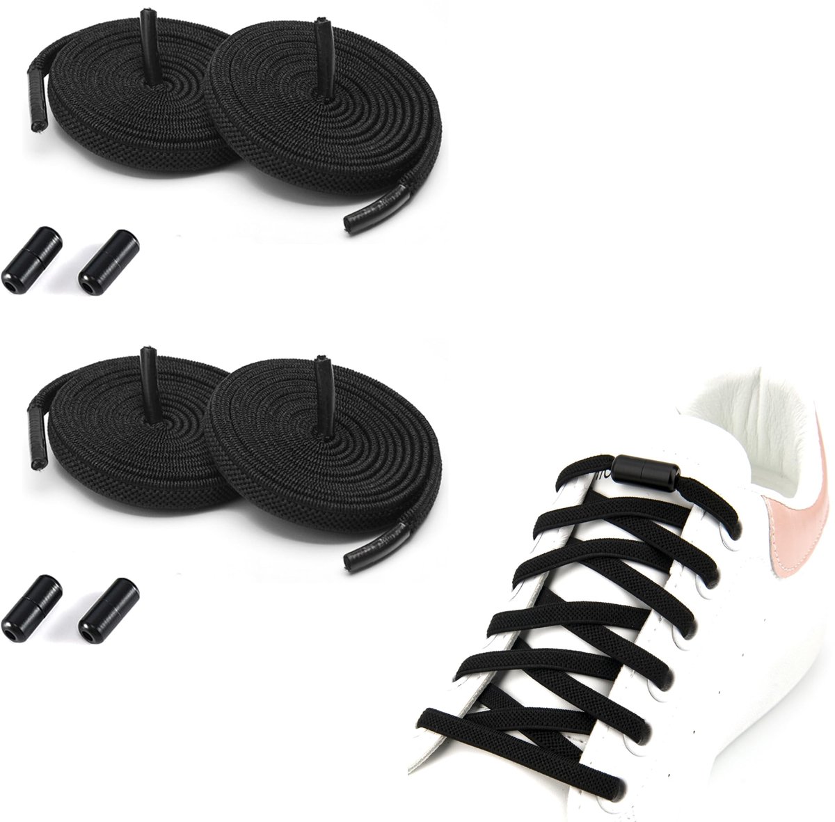 Dailygoods - Elastische Veters met Metalen Capsules - Veters Zonder Strikken voor Schoenen