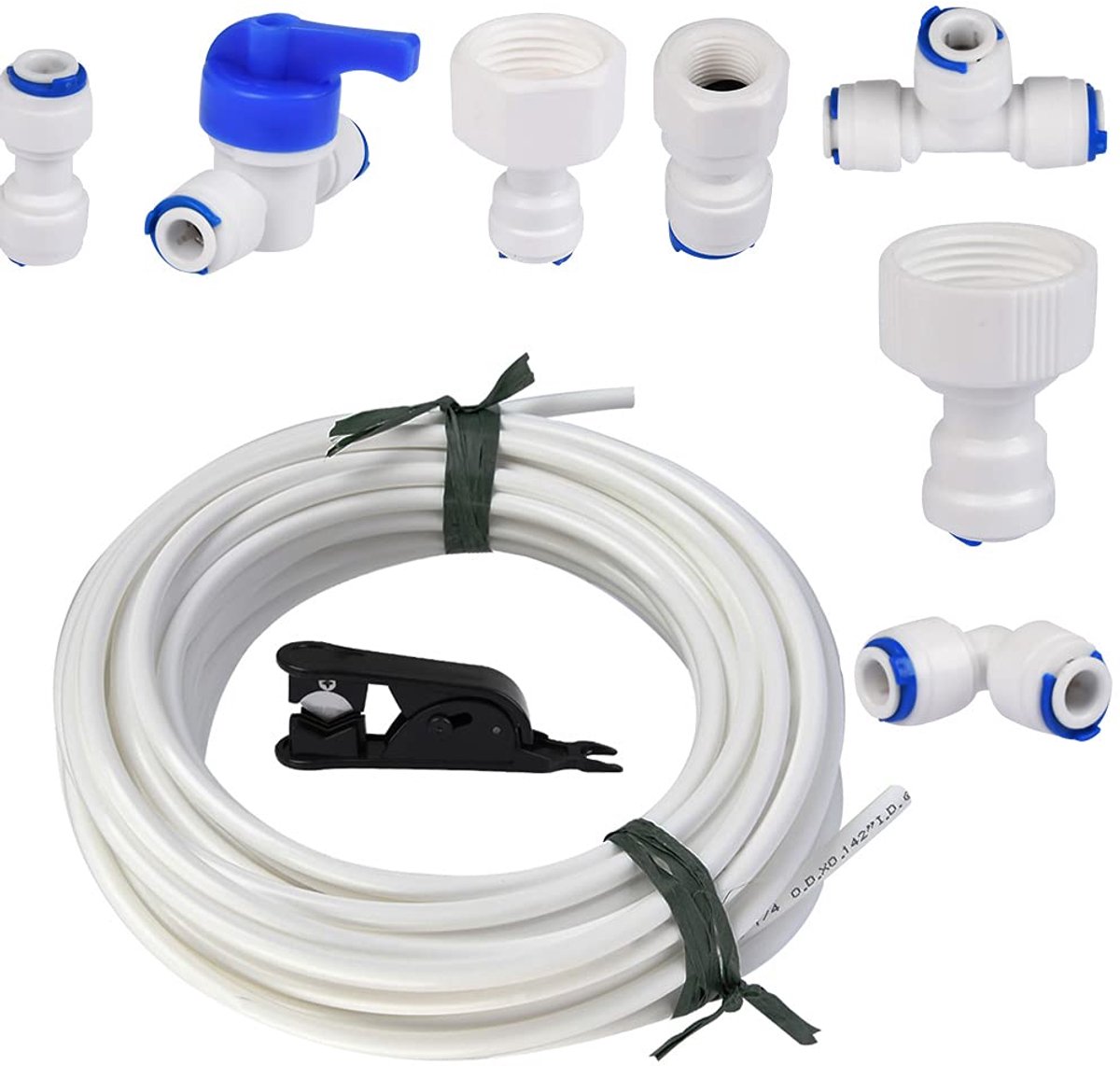 Dailygoods- Watertoevoerleiding 15 m - Universele Aansluitset - Waterslangconnector 6,35 mm/12,7 mm/19 mm - Voor Koelkast/IJsmachine - Inclusief Aansluitingen/Sluitventiel - Waterleiding