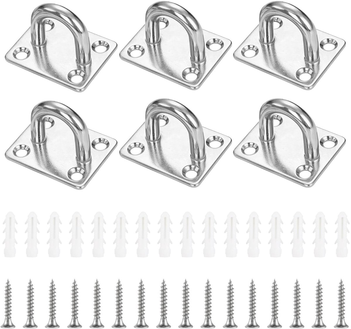 Dailygoods- Oogplaten 6 Stuks - Roestvrij Staal - Bevestigingsplaatje - Zware Belasting - Corrosiebestendig - Voor Binnen/Buiten Gebruik - Bevestigingsplaat