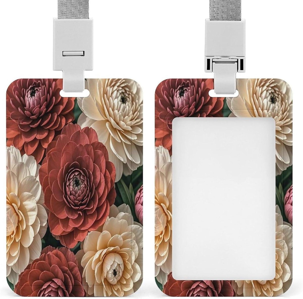 Badgehouder met Lanyard - Naamkaart houder - Werk Identificatie - Duurzaam ABS Plastic - Verticaal 3.5x2.2 inch - Bloemenprint