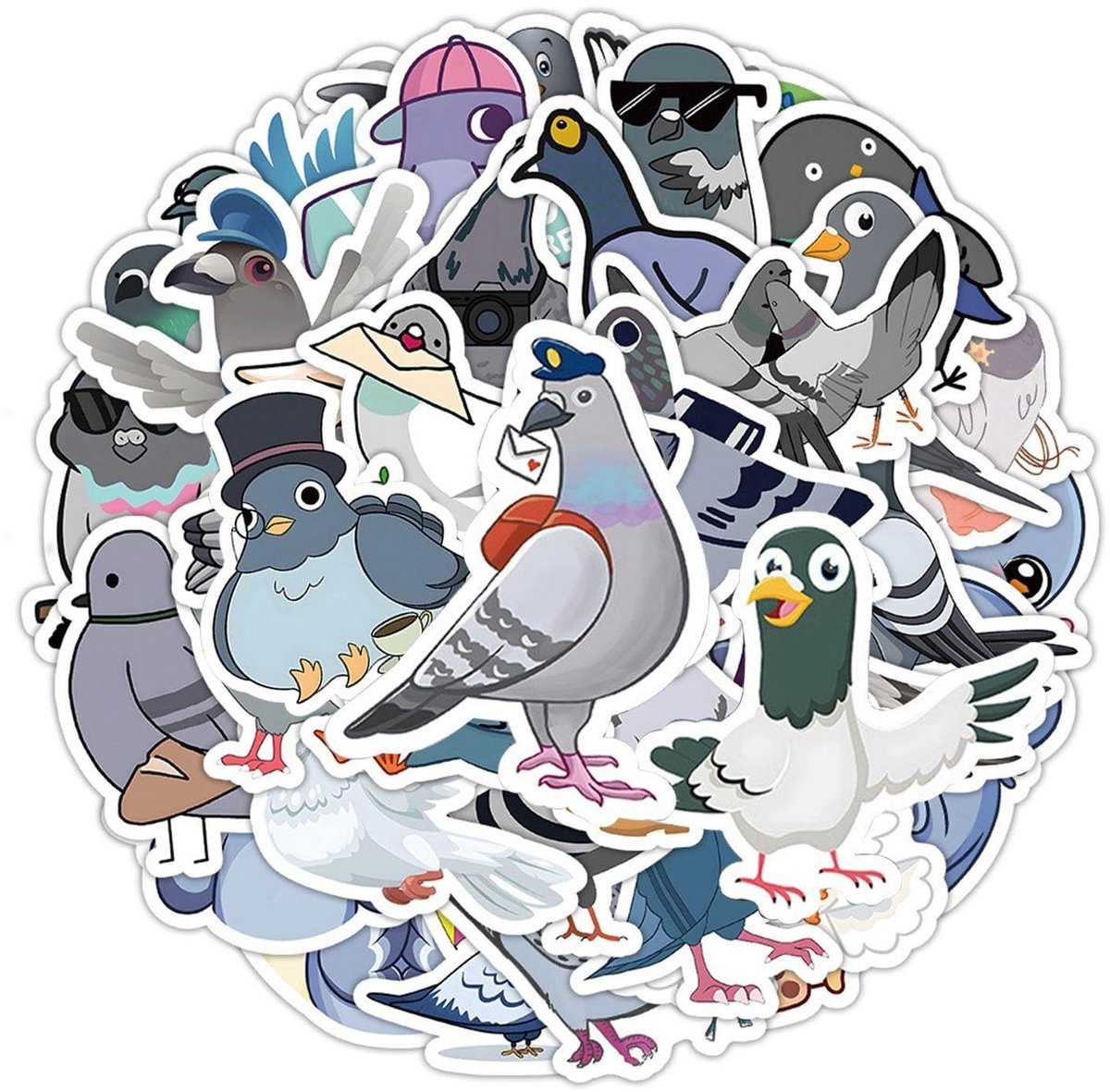 Dailygoods- Duivenstickers 100 stuks - Waterdichte stickers - Schattige cartoonstickers - Decoratieve stickers - Zelfklevend PVC - Maat 4-6 cm