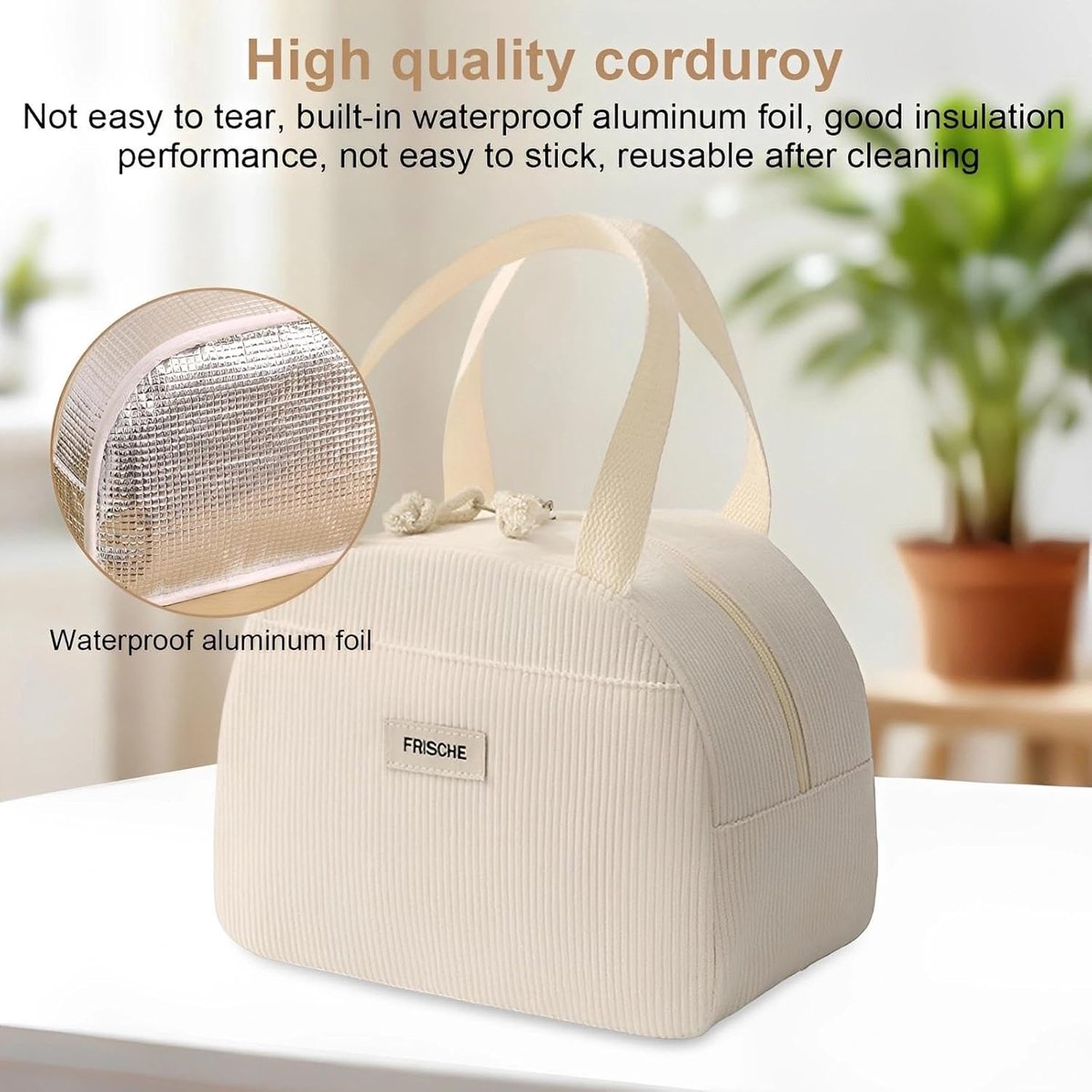 VHV-Lunchtas 6.5L - Kleine Geïsoleerde Lunchtas voor Dames en Heren - Opvouwbare Thermische Koeltas voor Werk, School en Camping - Beige — cadeau in Cadeau-ideeën - foto 6