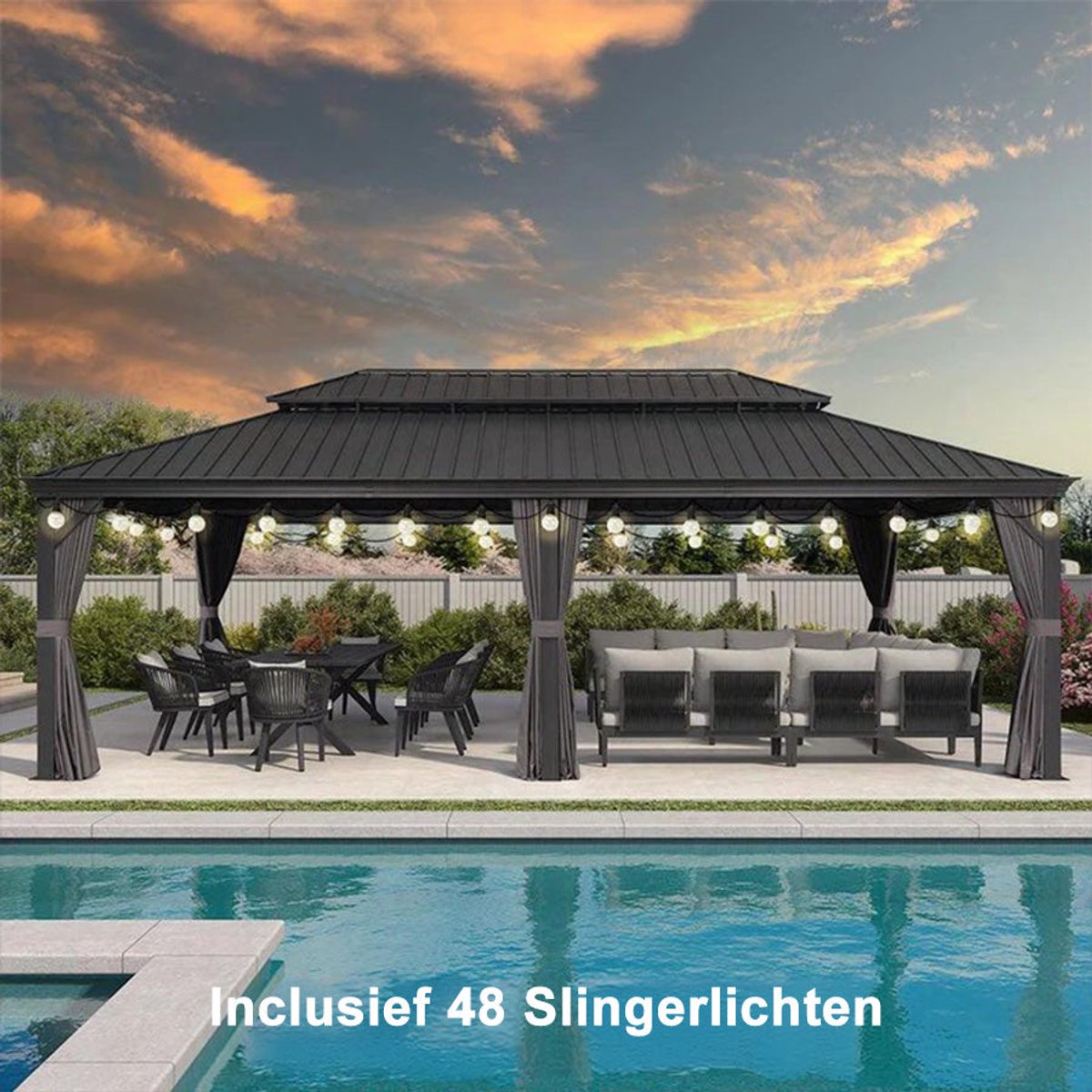 Purple Leaf Hardtop pavillon 6 x 4,25 m - gris luxe avec éclairage