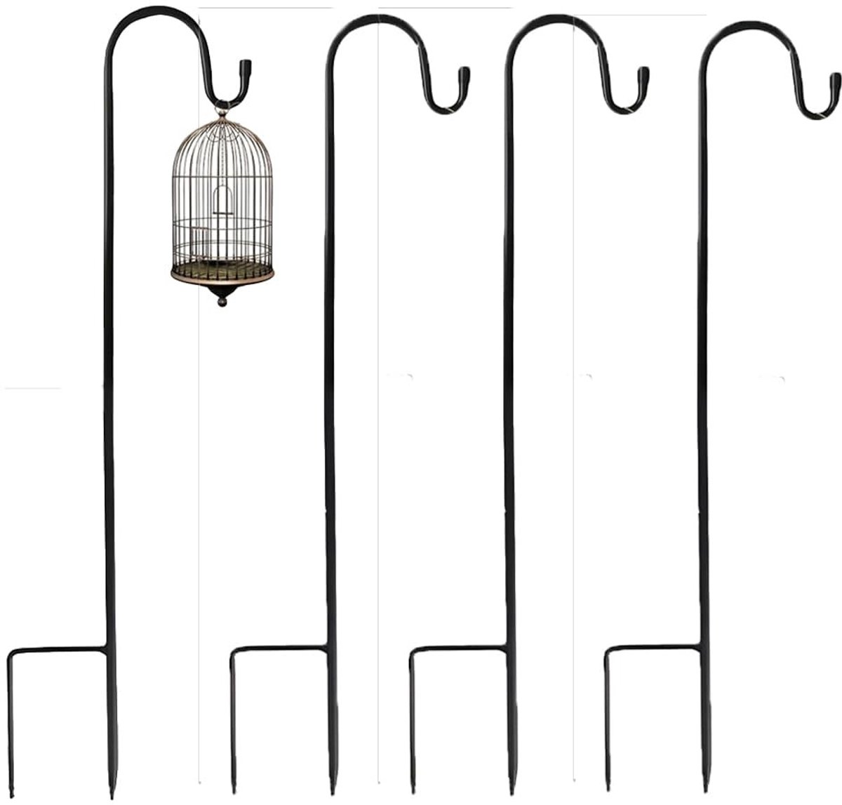 Dailygoods- Herdershaak 120 cm - Set van 4 - Metalen Tuinhaak - Afneembaar - Voor Plantenmanden/Vogelkooien - Zwart Ijzer - Tuinstaf