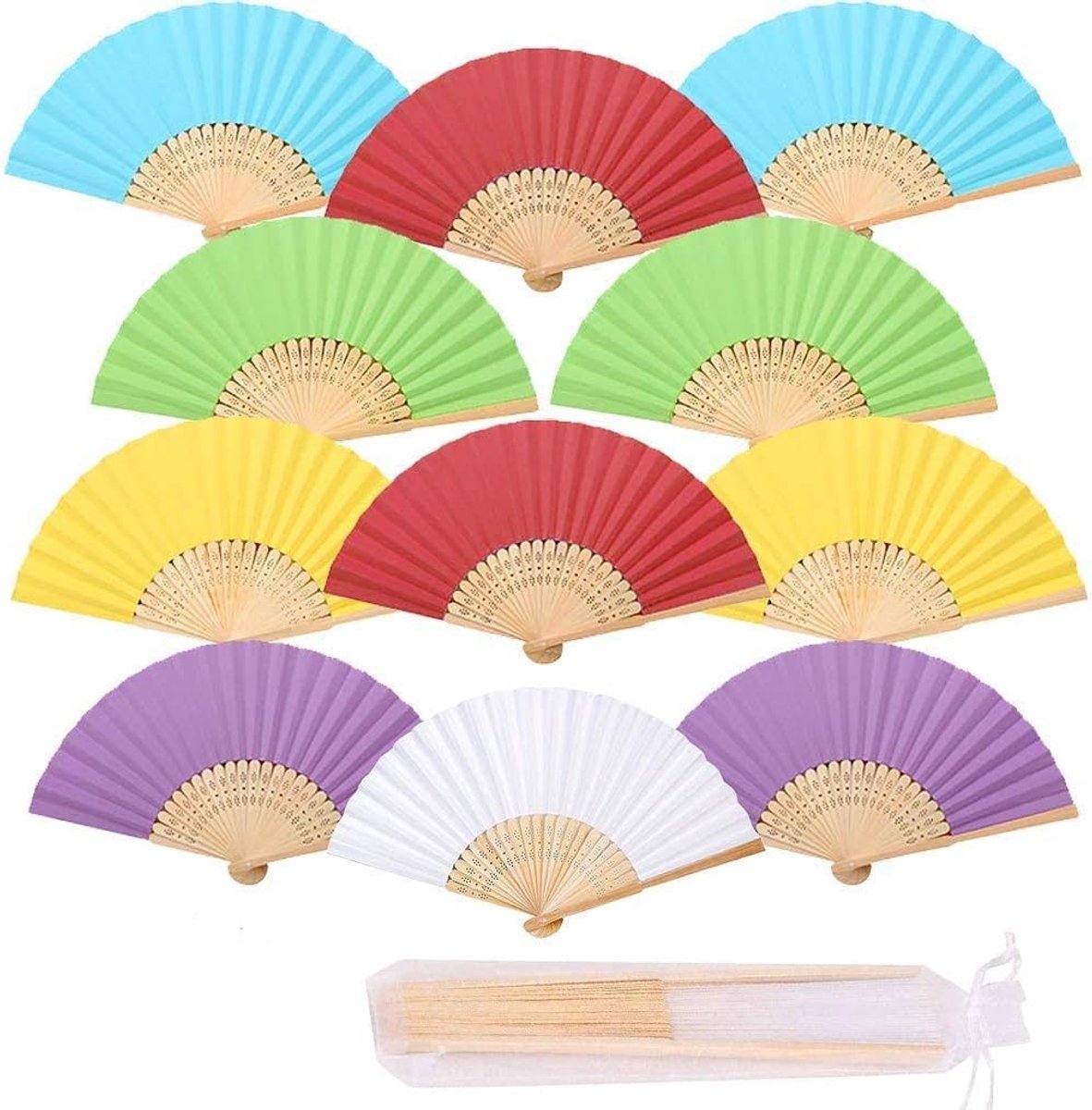 Dailygoods- Handwaaier 12 stuks - Opvouwbare Waaiers - Bruiloftswaaiers - Gastgeschenk Zomerfeest - Papieren Waaiers - Vintage Decoratie - Vouwwaaier