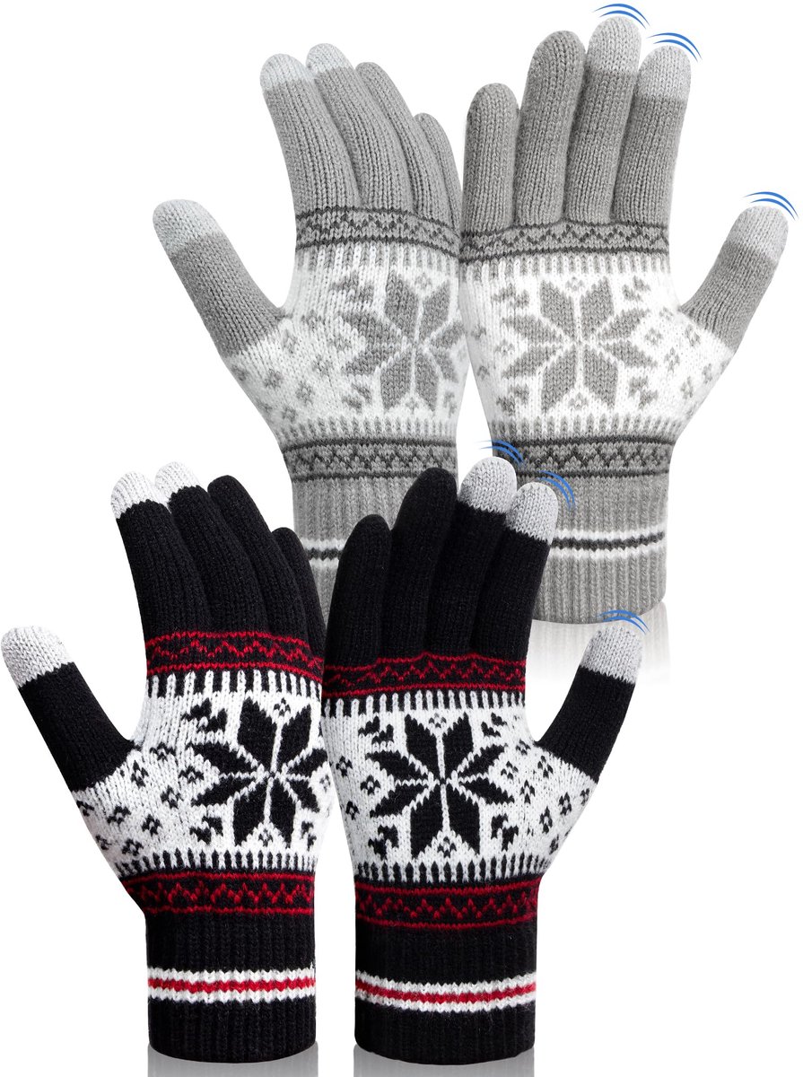 Dailygoods - 2 Paar Gebreide Winterhandschoenen voor Heren en Dames - Warm en Gevoerd